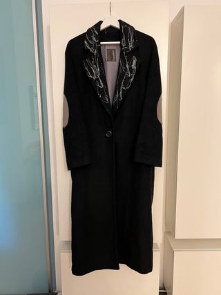 GeogetPol Cappotto donna nero con dettagli grigi