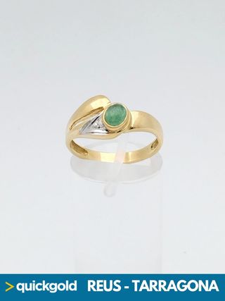  040-01-0248 ANILLO ORO BICOLOR 18K PIEDRA VERDE