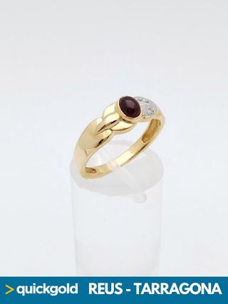  040-01-0249 ANILLO ORO DE 18K PIEDRA GRANATE T16