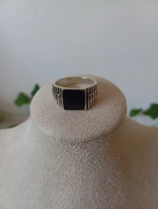 Anillo Hombre Negro Plata