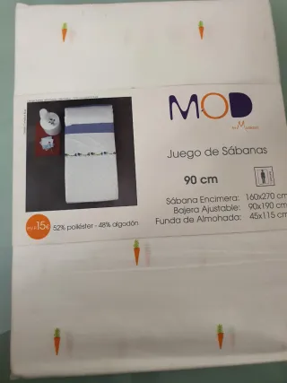 Juego Sábanas Infantil Cama 90cm Zanahorias