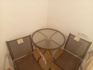 Mesa y 2 Sillas Jardín Cristal y Metal