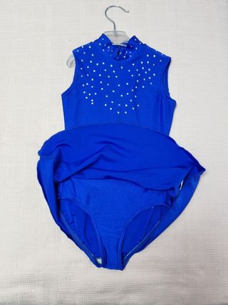 Body pattinaggio artistico blu con strass