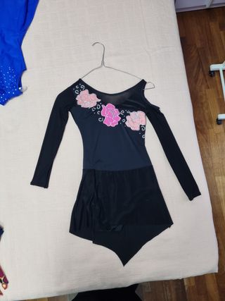 Body da gara pattinaggio artistico nero fiori