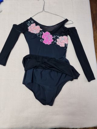 Body da gara pattinaggio artistico nero fiori