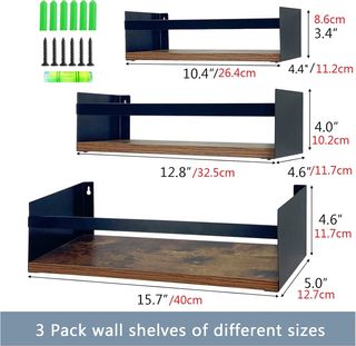Conjunto 3 Estanterías Pared Madera y Metal