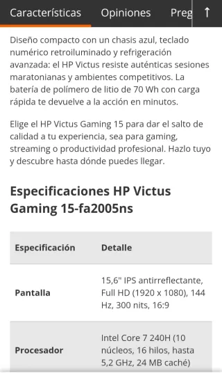 Portátil HP Victus 15-fa2005ns 15.6" Intel Core 7 