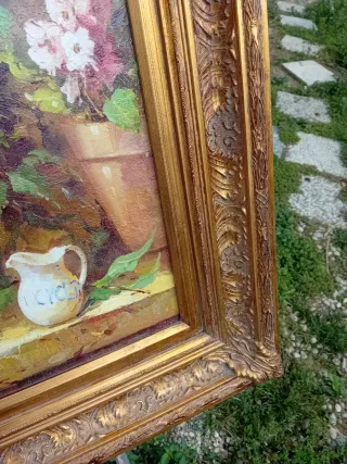 Quadro a olio su tela con fiori