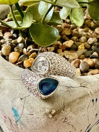 Anillo Plata de Ley Circonitas Azul y Blanco