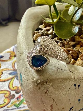 Anillo Plata de Ley Circonitas Azul y Blanco