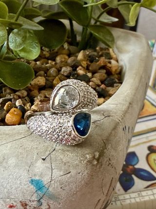 Anillo Plata de Ley Circonitas Azul y Blanco