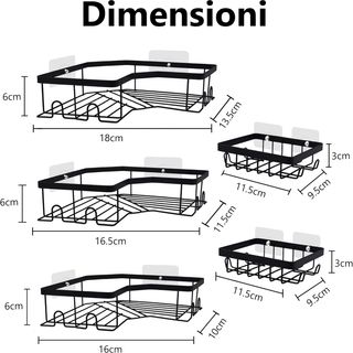 Set 5 Mensole Angolari Doccia Nere Nuovo BC053