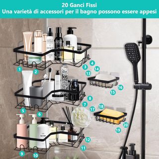 Set 5 Mensole Angolari Doccia Nere Nuovo BC053