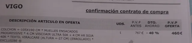 Colchón 105x190cm 27cm grosor