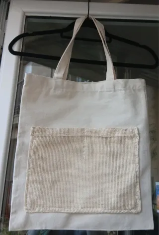 Bolsa de algodon, loneta, bolsillo rejilla. Tote