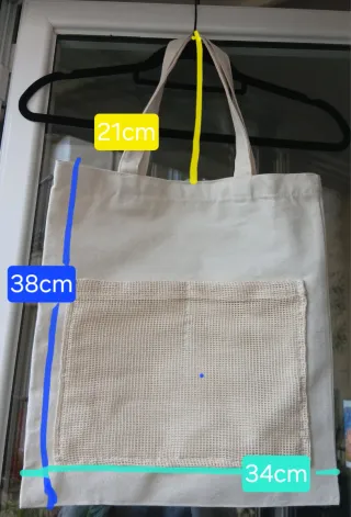 Bolsa de algodon, loneta, bolsillo rejilla. Tote