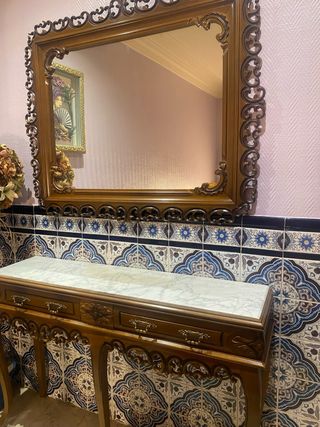 Mueble de entrada madera y mármol