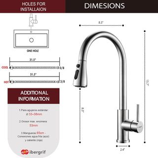 Grifo Cocina Ibergrif Extraíble Giratorio 360°
