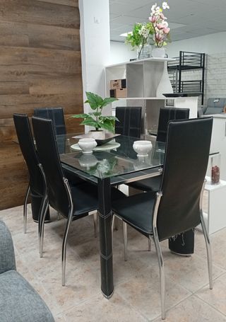 Mesa Comedor Negra + 6 Sillas, KENTCH. EN OFERTA!