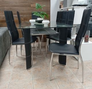 Mesa Comedor Negra + 6 Sillas, KENTCH. EN OFERTA!