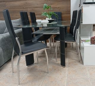 Mesa Comedor Negra + 6 Sillas, KENTCH. EN OFERTA!