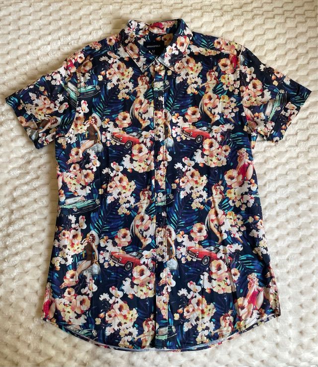 Camisa Springfield Talla M con Estampado Tropical