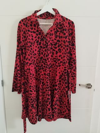 Vestido Rojo Estampado Leopardo