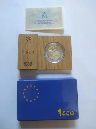 Estuche Moneda 1 ECU Plata España 1989