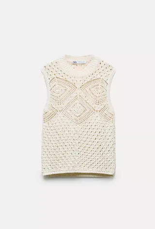 Top punto Zara, color crema, Talla S, nuevo. 