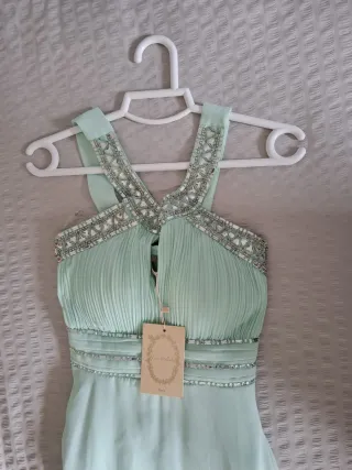 Vestido largo fiesta verde menta