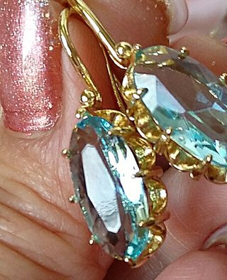 Pendientes aguamarina chapado oro 