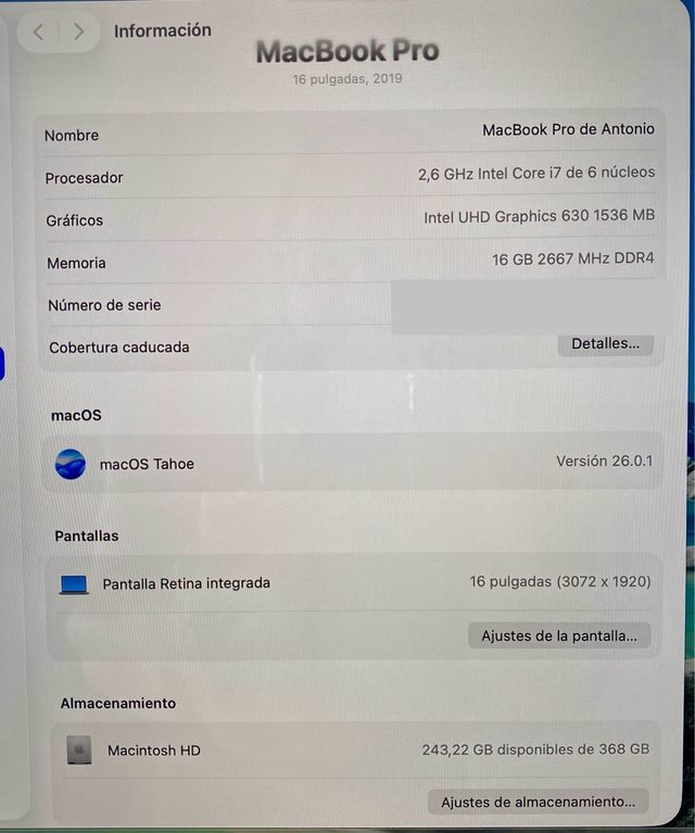 MacBook Pro 16'' 2019 512GB 16GB Intel i7