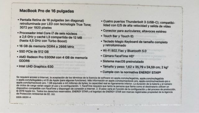 MacBook Pro 16'' 2019 512GB 16GB Intel i7