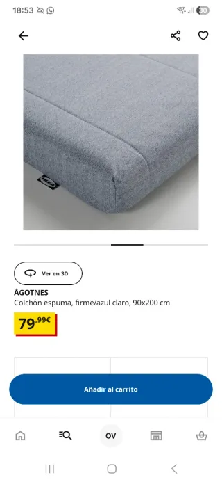 Colchón IKEA ÅGOTNES 90x200cm de espuma.
