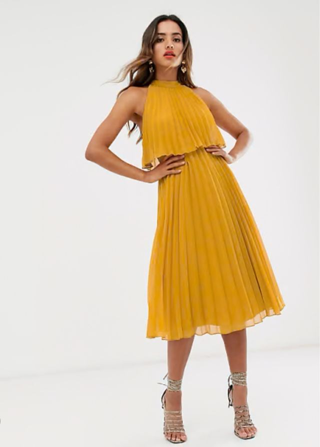 Vestido midi, con cuello halter, color arándano