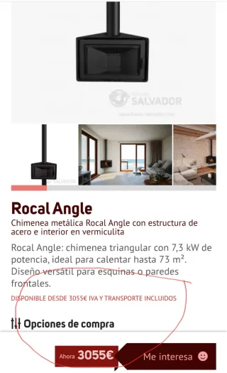 Chimenea de leña Rocal D4 80 Diseño Frontal/Rincon