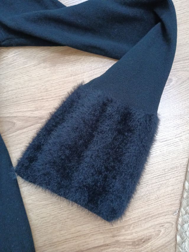 Chaqueta Mango Negra Larga Pelo Puños