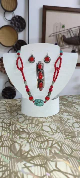 Conjunto Joyas Coral y Turquesa