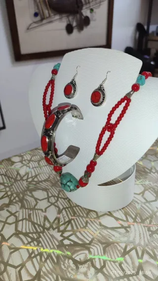 Conjunto Joyas Coral y Turquesa