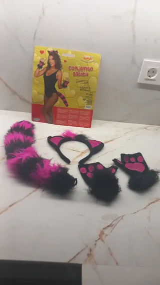 Conjunto disfraz gata orejas cola guantes
