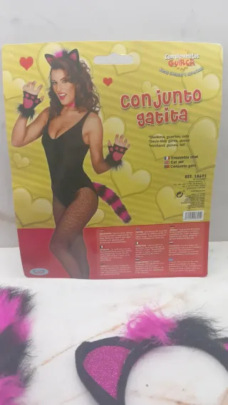 Conjunto disfraz gata orejas cola guantes