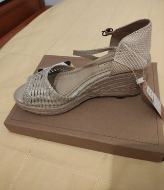 Zapatos Cuña Esparto, Corina, Plata, Talla 39