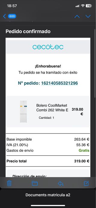 Nevera Cecotec Bolero CoolMarket Combi 262

