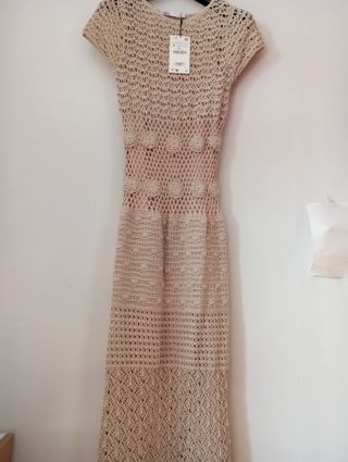 Vestido largo Zara crochet beige Talla S