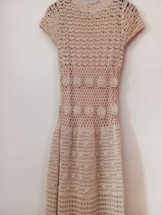 Vestido largo Zara crochet beige Talla S