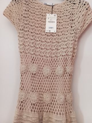 Vestido largo Zara crochet beige Talla S