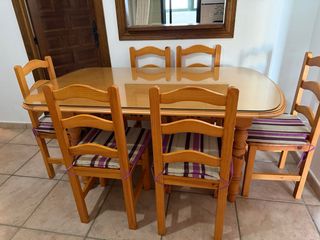 Mesa Comedor Madera y Cristal + 6 Sillas