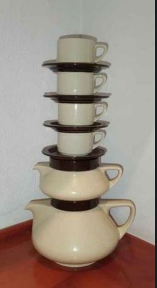 Juego de café cerámica beige/marrón