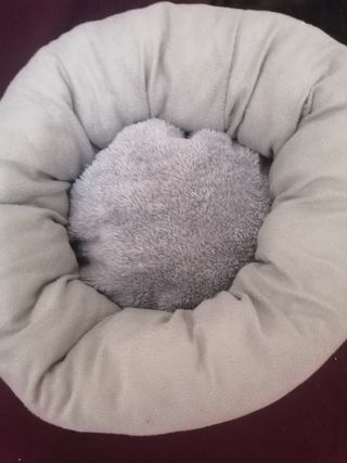 Camita para gatito marrón y gris. Sin gato.