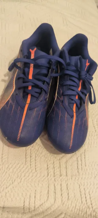 Botas de fútbol Puma niño azul/naranja